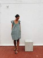 Short frill dress grey/green handloom