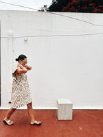 Short frill dress olive green ikat