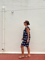 Short frill dress blue white triangle ikat