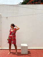 Short frill dress animal screen print