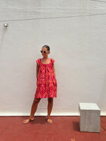 Short frill dress orange/red ikat