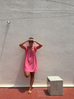 Short frill dress pink handloom