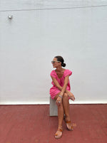 Short frill dress pink handloom