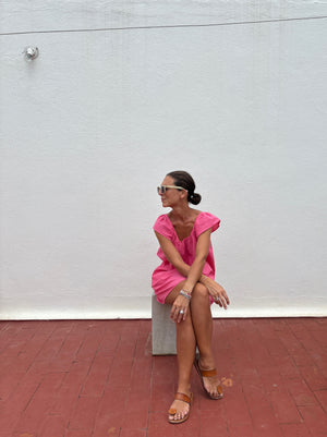 Short frill dress pink handloom