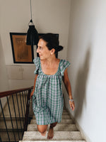 Short frill dress grey/green handloom
