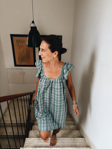 Short frill dress grey/green handloom