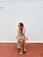 Short frill dress olive green ikat