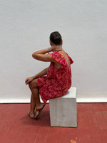 Short frill dress orange/red ikat