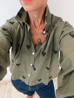 PREORDER jamdani olive green black heart shirt